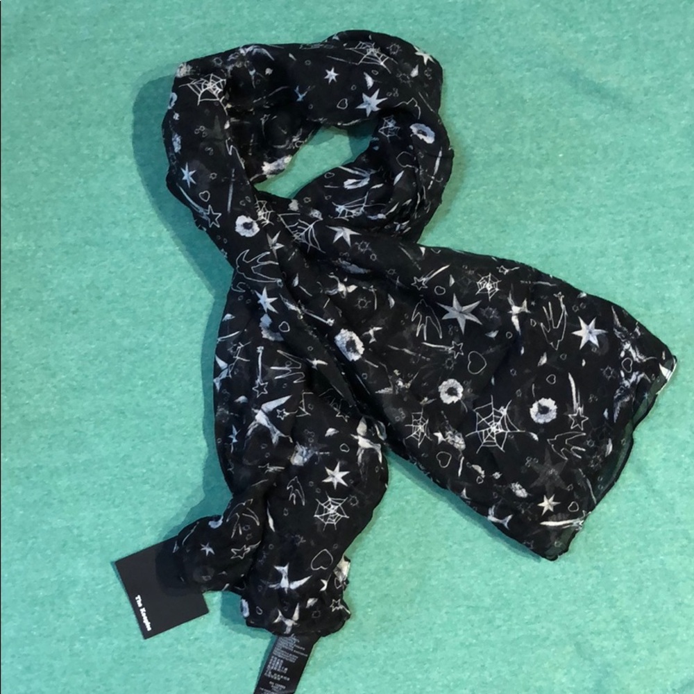 Black Modal Silk Print Scarf